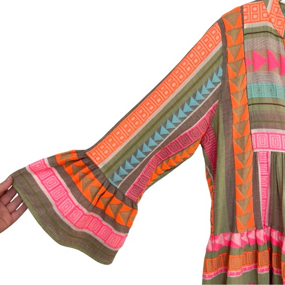 Devotion Twins Women’s Medium Ella Midi Dress Multicolor Pink Orange Flowy Boho - Picture 10 of 13